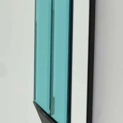 Miroir géométrique postmoderne avec verre fumé bleu et gris foncé, années 1980