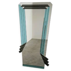 Miroir géométrique postmoderne avec verre fumé bleu et gris foncé, années 1980