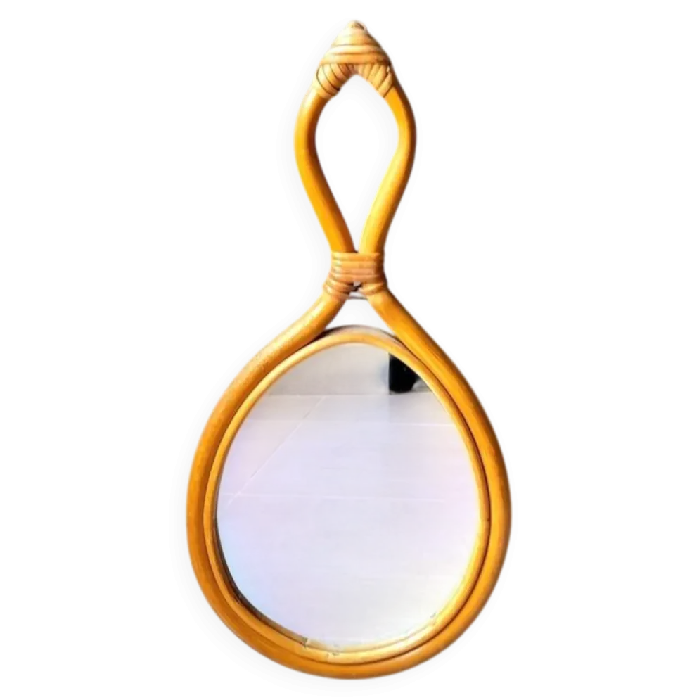 Miroir goutte en rotin 1960