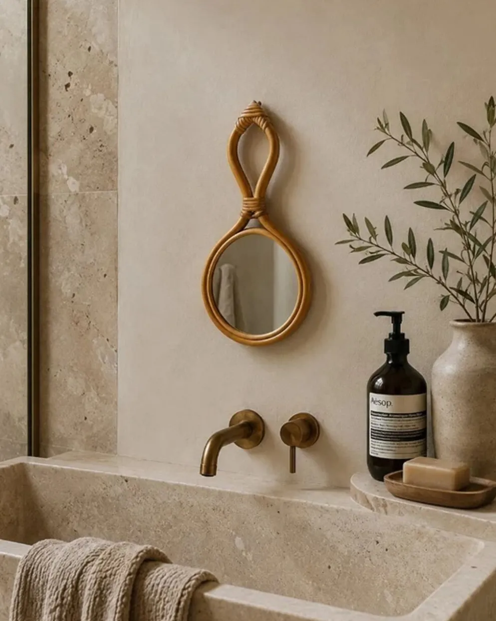 Miroir goutte en rotin 1960