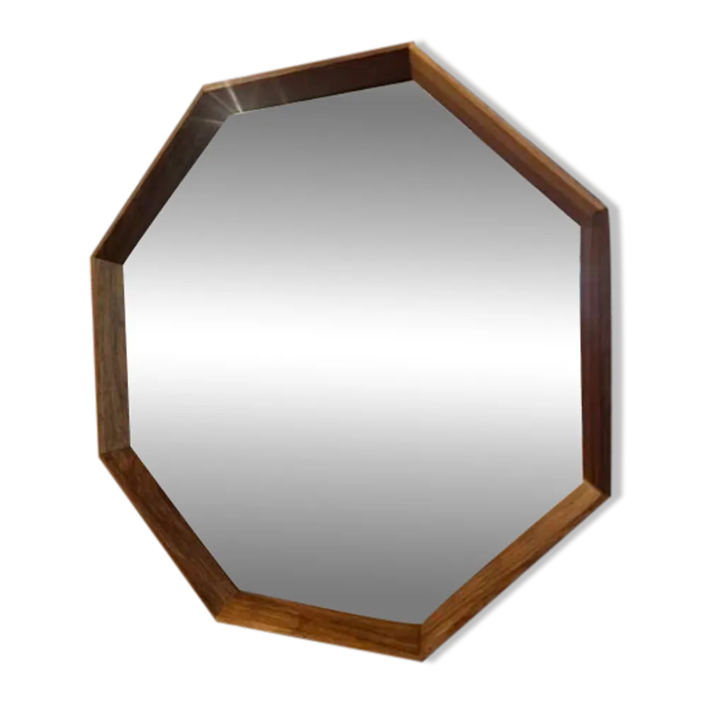Miroir hexagonal avec cadre en teck, Danemark 1960