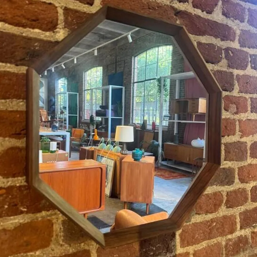 Miroir hexagonal avec cadre en teck, Danemark 1960