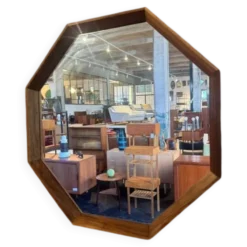 Miroir hexagonal avec cadre en teck, Danemark 1960