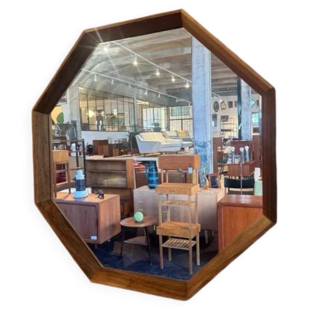 Miroir hexagonal avec cadre en teck, Danemark 1960