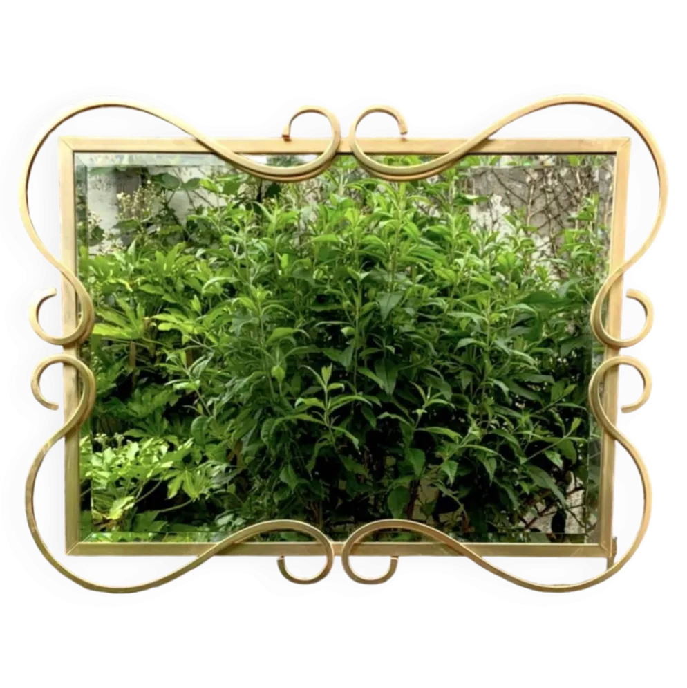 Miroir Hollywood Regency biseauté en aluminium anodisé doré
