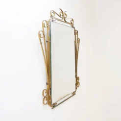 Miroir italien en laiton à volutes, milieu du siècle - 1950s