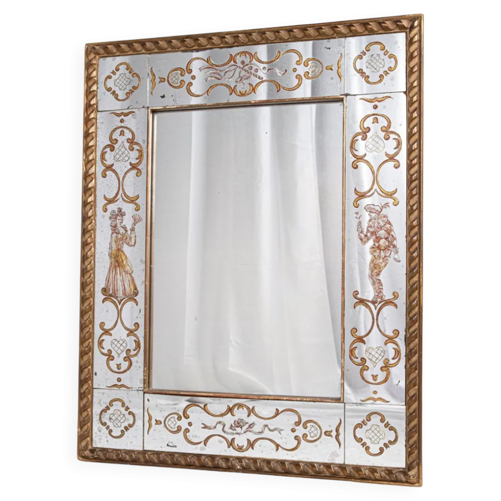 Miroir italien en verre églomisé, à parecloses, début XXe siècle