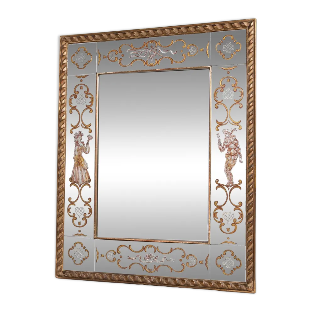 Miroir italien en verre églomisé, à parecloses, début XXe siècle