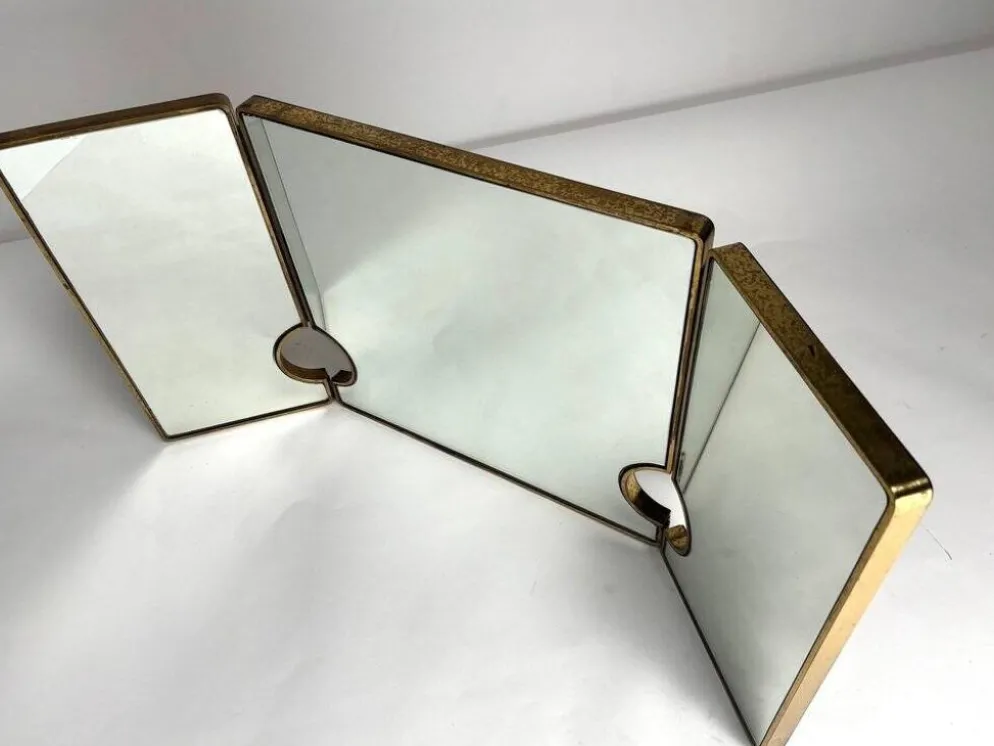 Miroir italien triptyque en laiton, années 1950