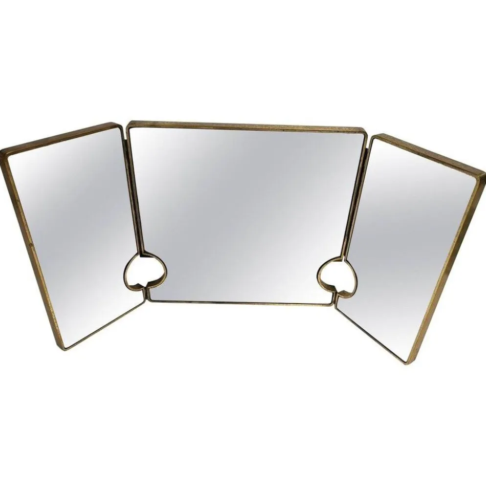 Miroir italien triptyque en laiton, années 1950