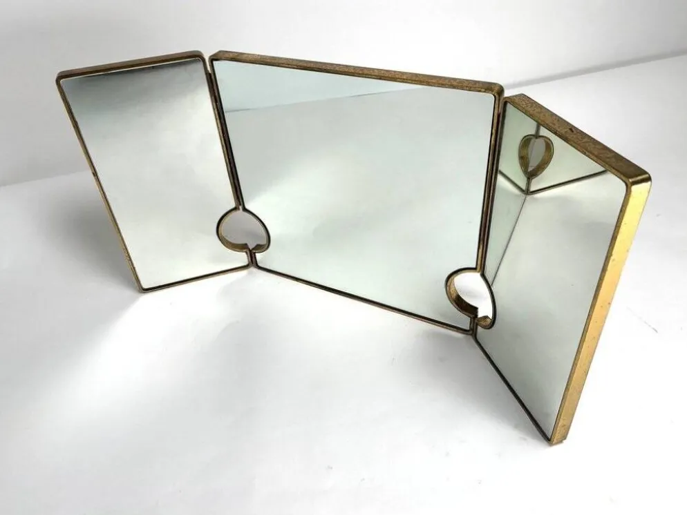 Miroir italien triptyque en laiton, années 1950