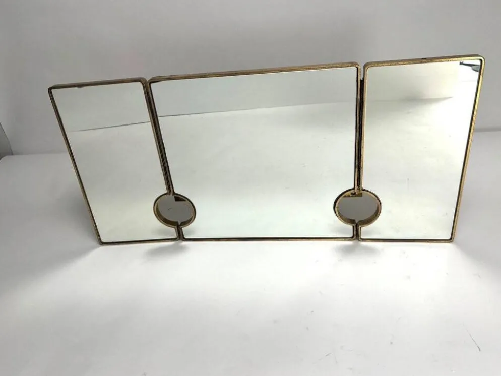 Miroir italien triptyque en laiton, années 1950