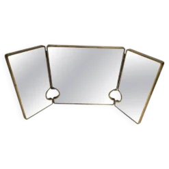 Miroir italien triptyque en laiton, années 1950