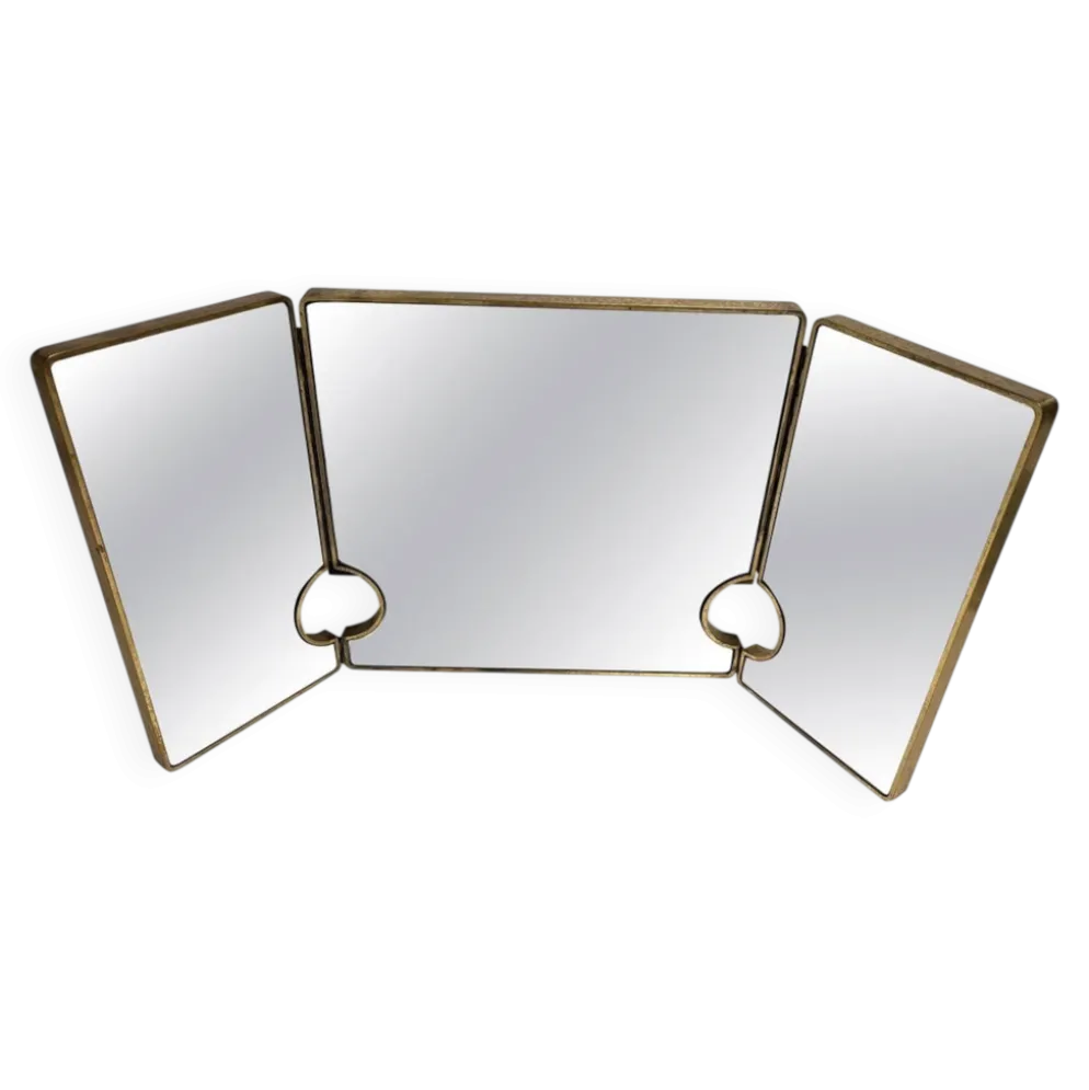 Miroir italien triptyque en laiton, années 1950