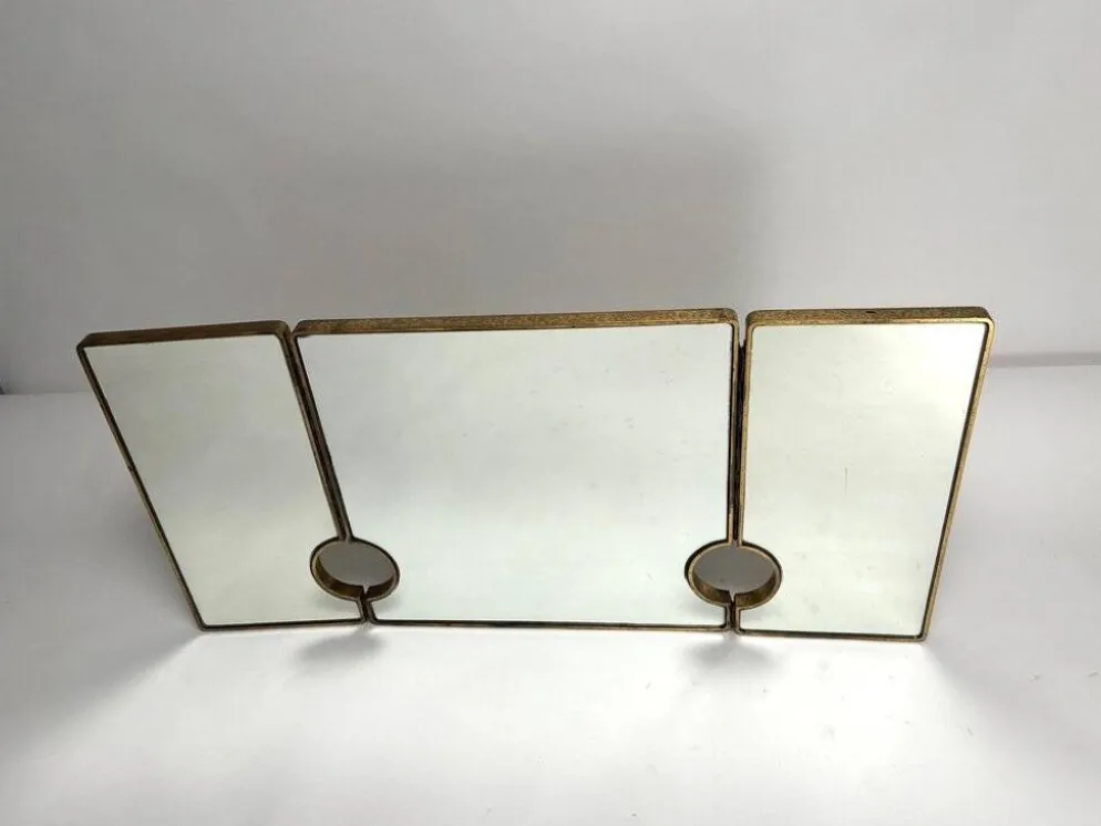 Miroir italien triptyque en laiton, années 1950