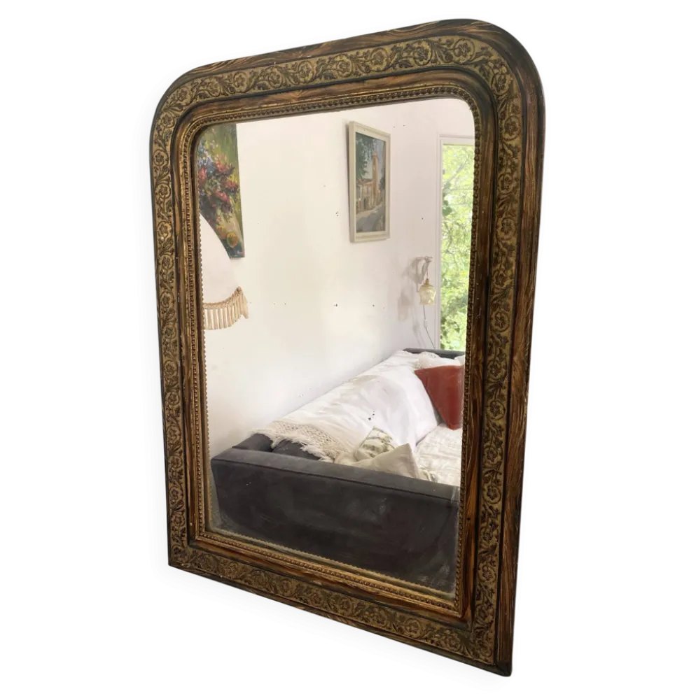 Miroir Louis-Philippe, bois et stuc doré — fin XIXe