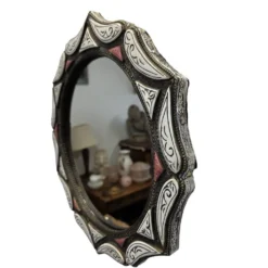 Miroir marocain vintage en laiton et os, années 1980