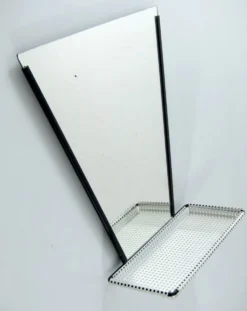 Miroir Mathieu Matégot avec étagère perforée – Artimeta, années 1960