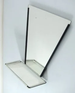 Miroir Mathieu Matégot avec étagère perforée – Artimeta, années 1960