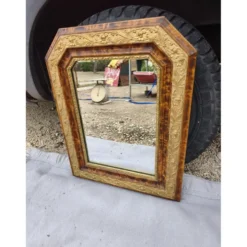Miroir 19ème faux bois et stuc doré
