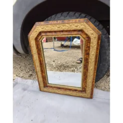 Miroir 19ème faux bois et stuc doré