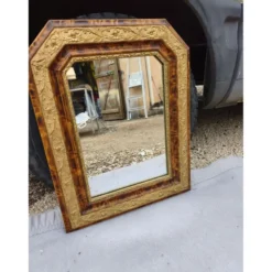 Miroir 19ème faux bois et stuc doré