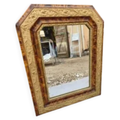 Miroir 19ème faux bois et stuc doré