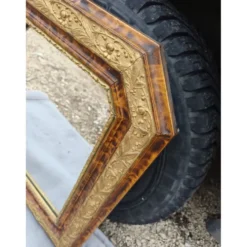 Miroir 19ème faux bois et stuc doré