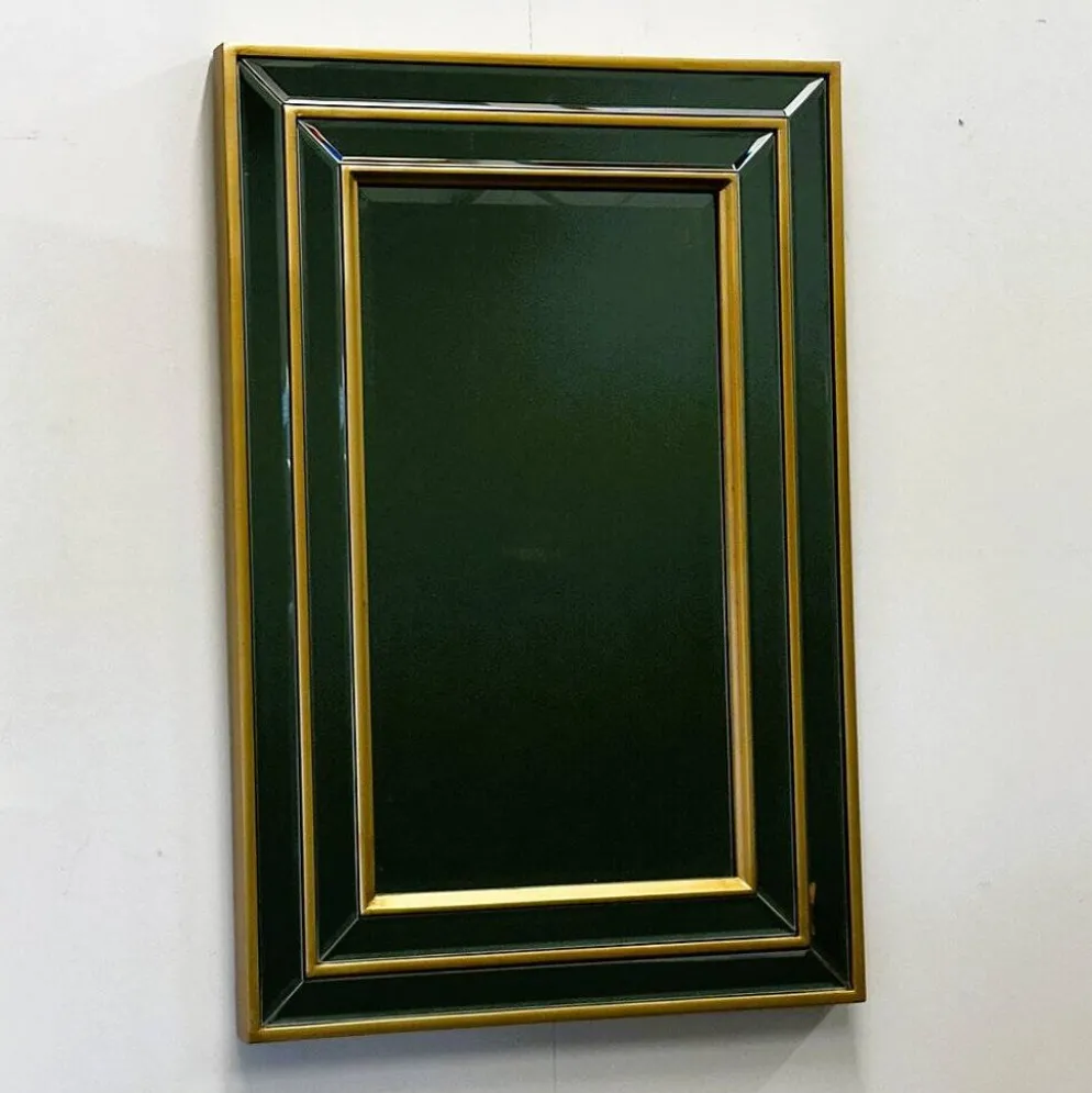 Miroir moderne du milieu du siècle avec cadre en laiton superposé, années 1980