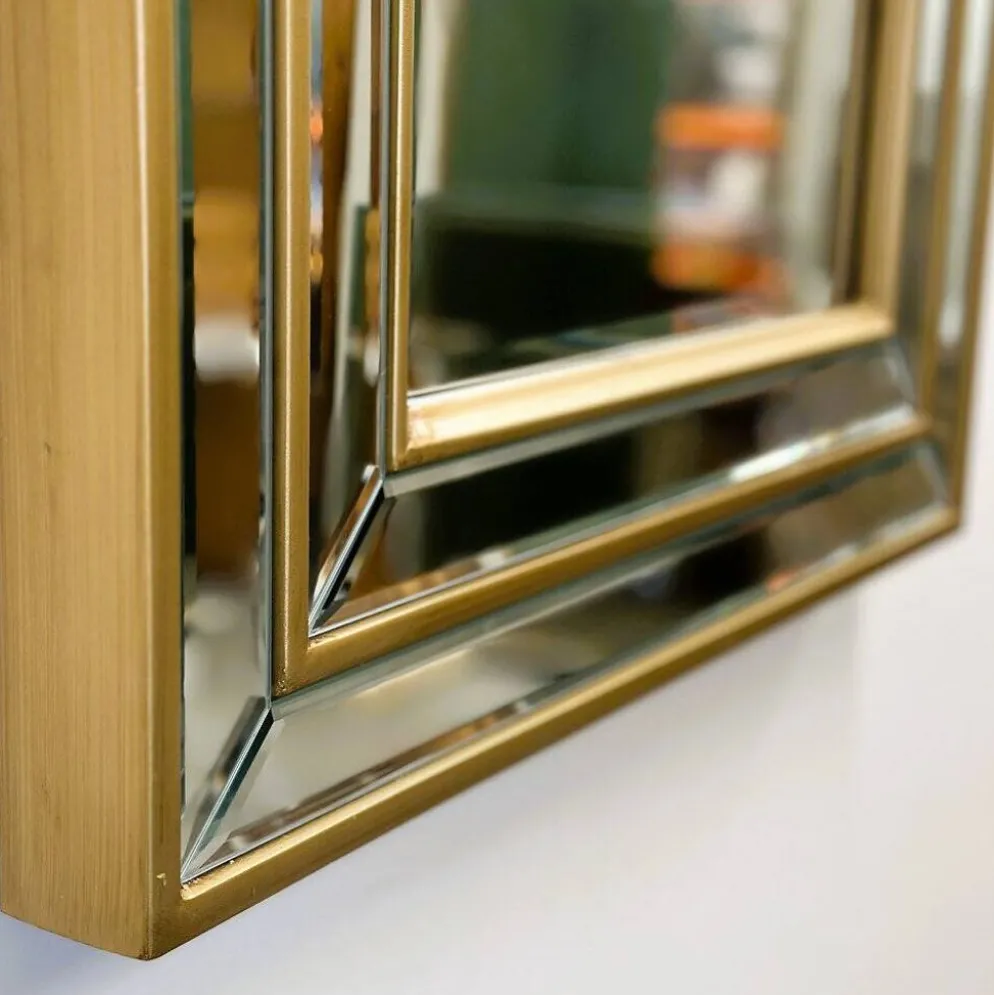 Miroir moderne du milieu du siècle avec cadre en laiton superposé, années 1980
