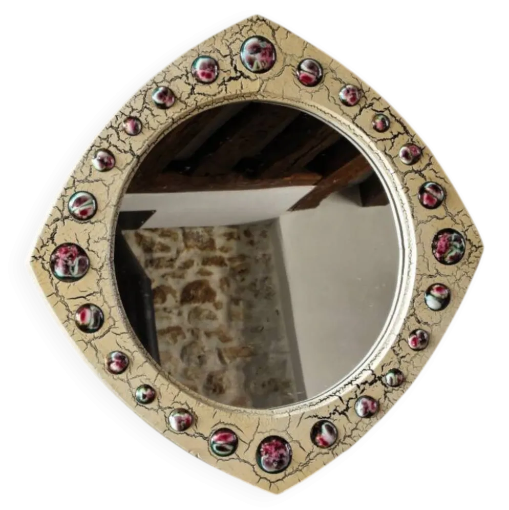 Miroir moderniste, J Capo Esmaltes, bois et émail