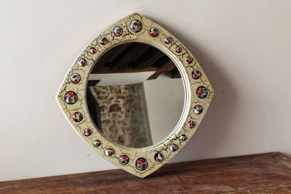 Miroir moderniste, J Capo Esmaltes, bois et émail