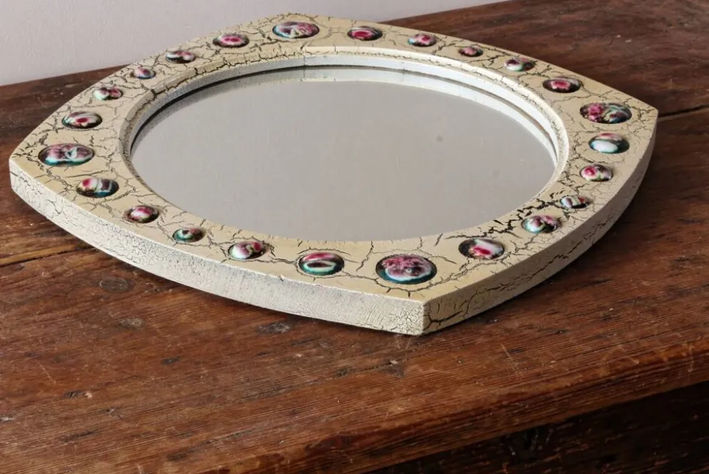 Miroir moderniste, J Capo Esmaltes, bois et émail