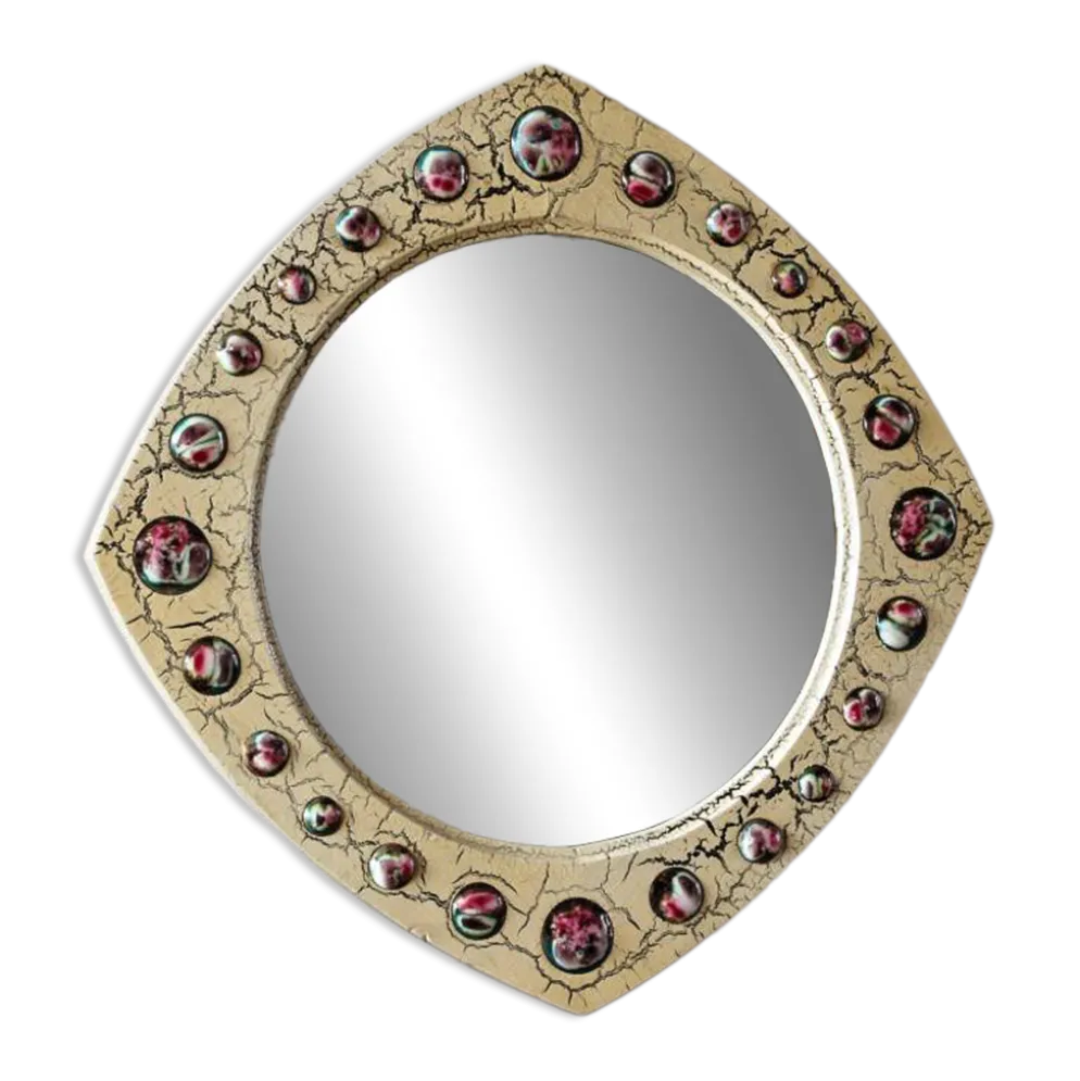 Miroir moderniste, J Capo Esmaltes, bois et émail