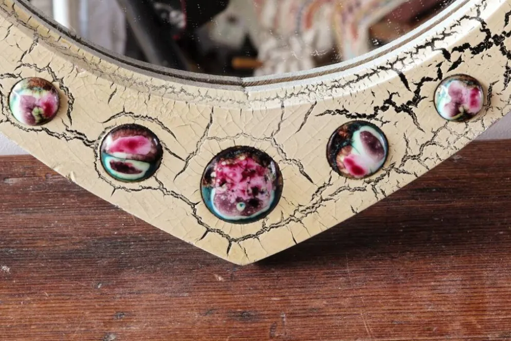 Miroir moderniste, J Capo Esmaltes, bois et émail