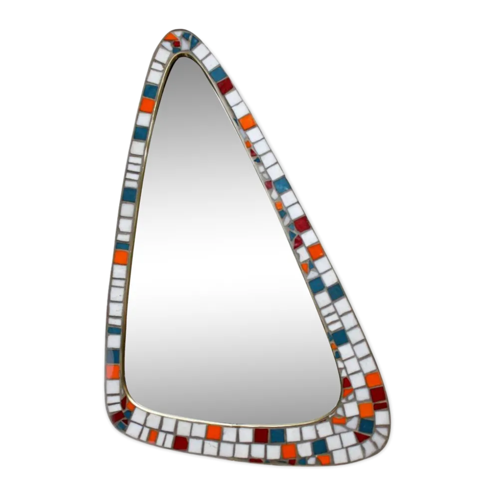 Miroir mosaïque et laiton, forme libre, Hollande, 50’s.