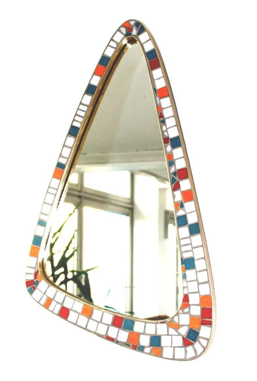 Miroir mosaïque et laiton, forme libre, Hollande, 50’s.