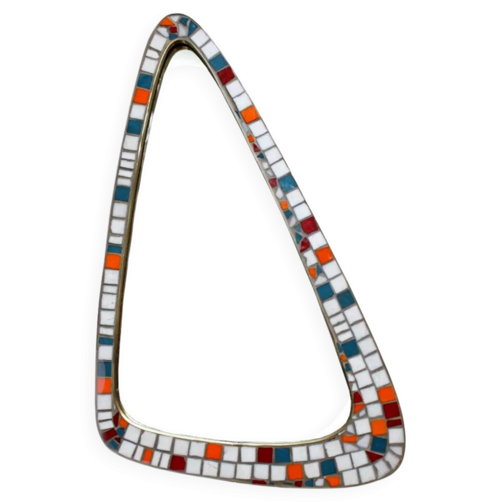 Miroir mosaïque et laiton, forme libre, Hollande, 50’s.