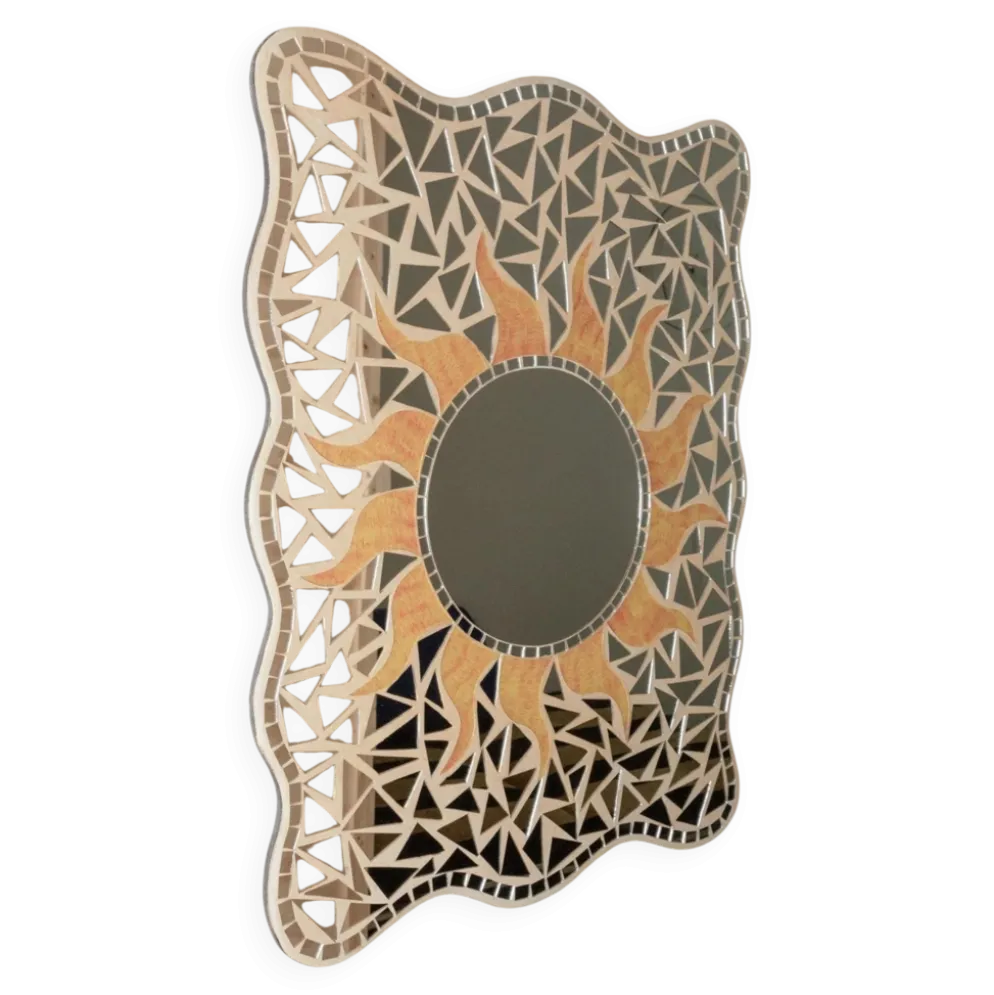 Miroir mosaïque vintage motif soleil - Pièce unique Italie années 1970 - Beaux détails, très décoratif, style bohème, idée cadeau