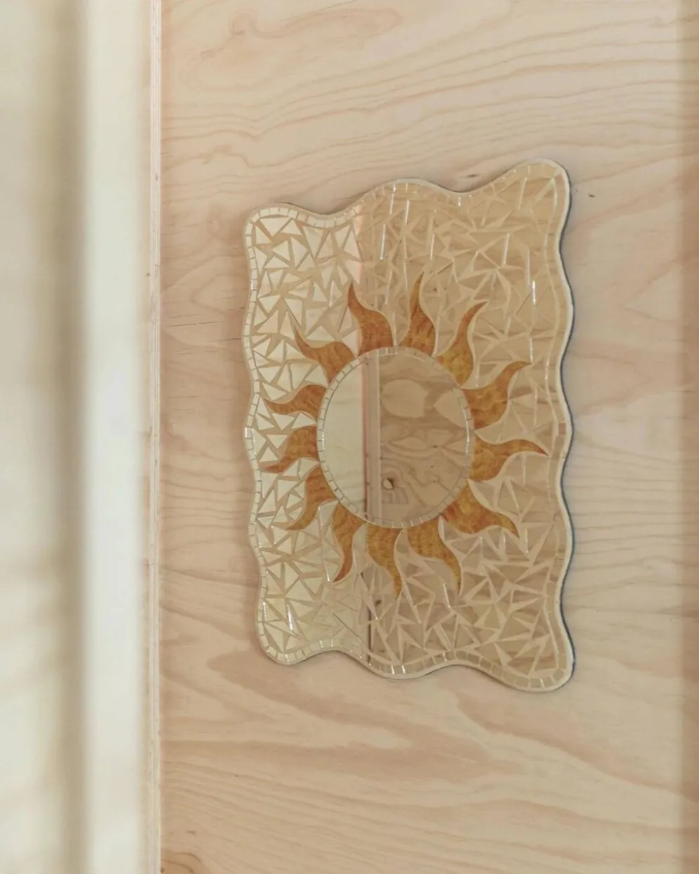 Miroir mosaïque vintage motif soleil - Pièce unique Italie années 1970 - Beaux détails, très décoratif, style bohème, idée cadeau