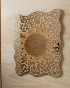 Miroir mosaïque vintage motif soleil - Pièce unique Italie années 1970 - Beaux détails, très décoratif, style bohème, idée cadeau