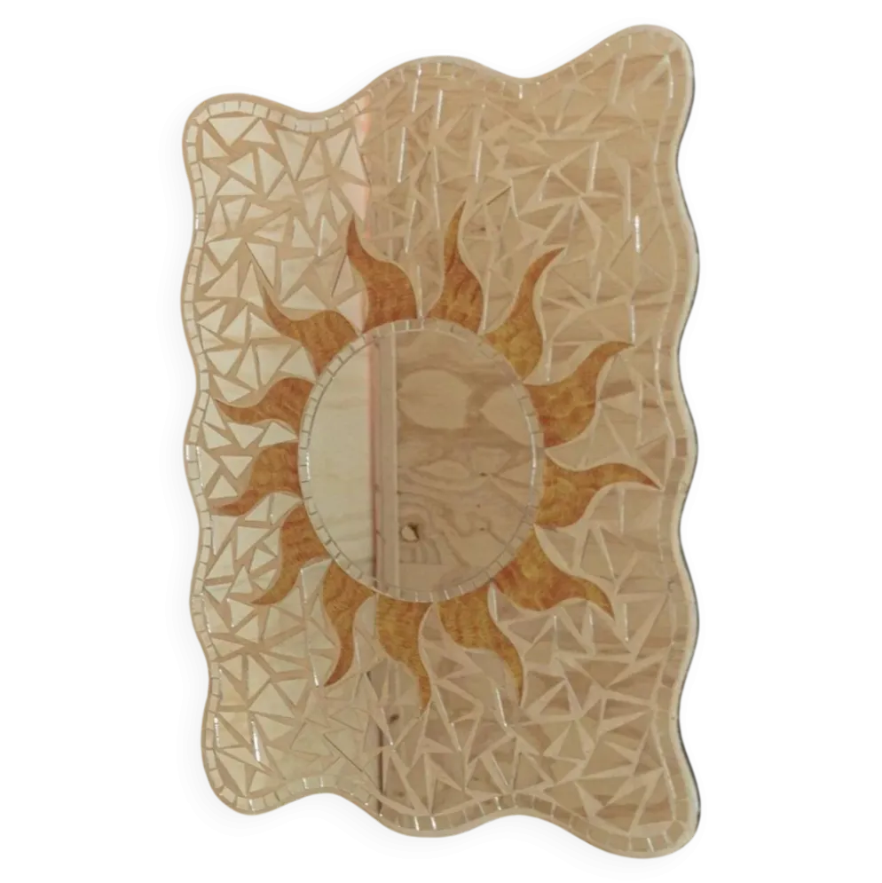 Miroir mosaïque vintage motif soleil - Pièce unique Italie années 1970 - Beaux détails, très décoratif, style bohème, idée cadeau