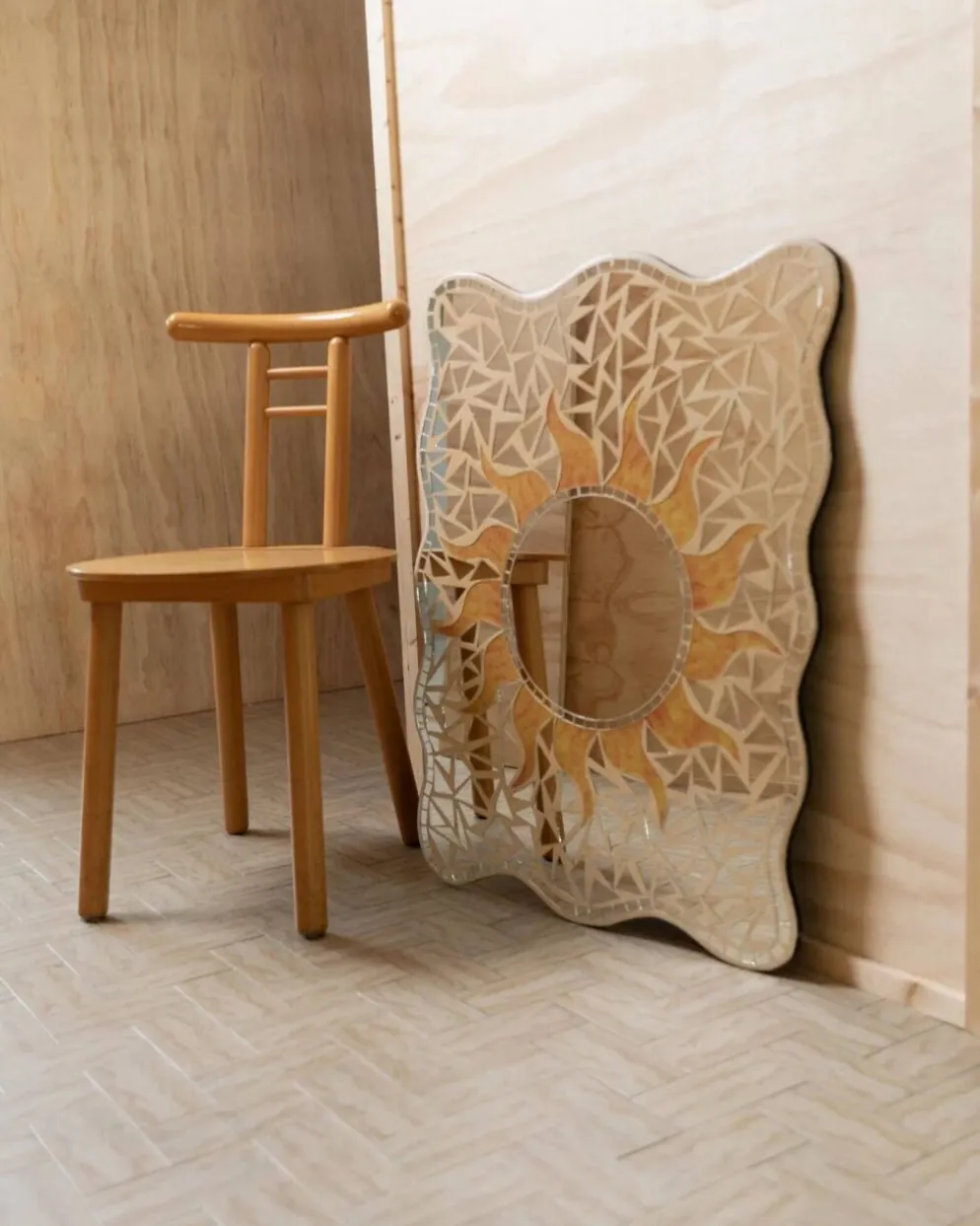 Miroir mosaïque vintage motif soleil - Pièce unique Italie années 1970 - Beaux détails, très décoratif, style bohème, idée cadeau