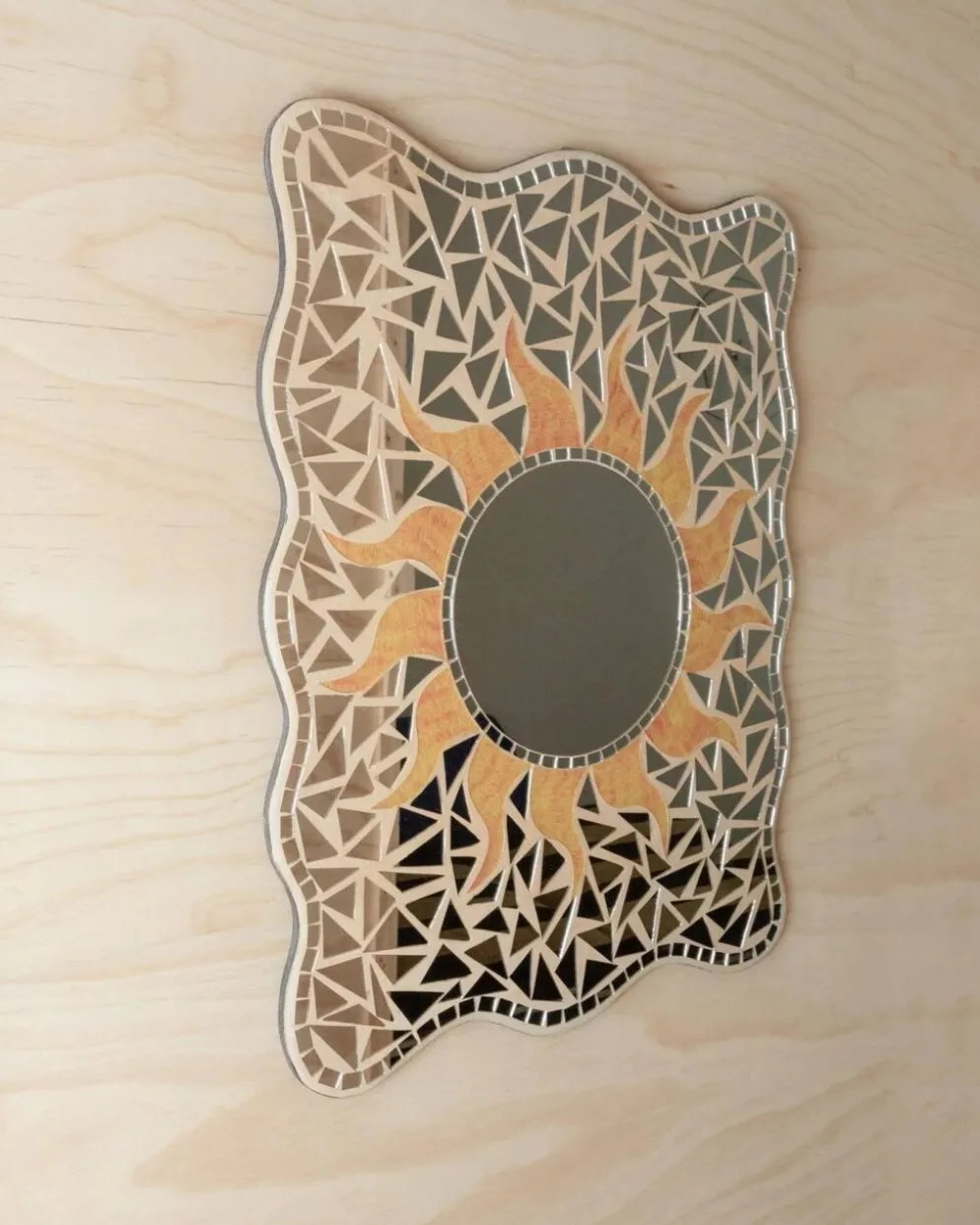 Miroir mosaïque vintage motif soleil - Pièce unique Italie années 1970 - Beaux détails, très décoratif, style bohème, idée cadeau