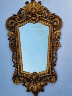 Miroir mural ancien en bois sculpté doré, style Louis XV, XIXe, 98 x 57 cm