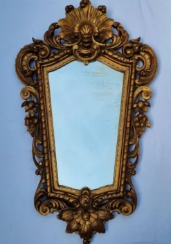 Miroir mural ancien en bois sculpté doré, style Louis XV, XIXe, 98 x 57 cm