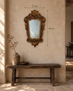 Miroir mural ancien en bois sculpté doré, style Louis XV, XIXe, 98 x 57 cm