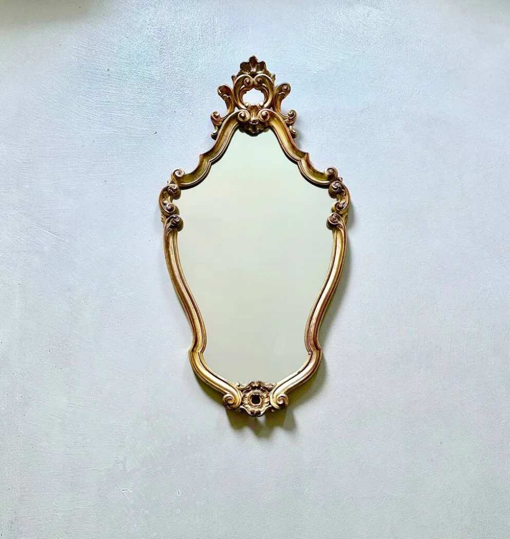 Miroir mural ancien, miroir baroque, miroir en bois doré