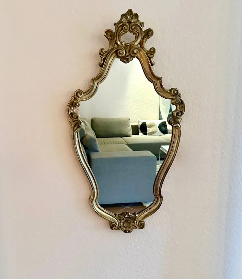 Miroir mural ancien, miroir baroque, miroir en bois doré