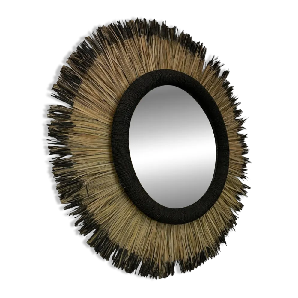 Miroir mural artisanal en fibres naturelles – style bohème chic